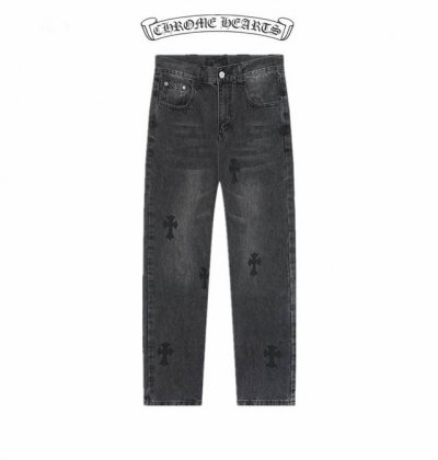 高版本Chrome Hearts 克罗心 十字水洗牛仔裤，男女同款。四季可穿，独家现货首发高端品质 直筒版型，整裤条子采用3D立裁体剪 复杂的工艺还现体在裤子各