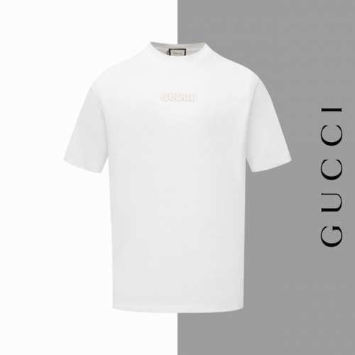 款号#Z36 古驰字母烧花刺绣圆领短袖 gucci官网一致款式 面料 32支双纱280克纯棉面料 同缸同色织染螺纹 颜色一致 工艺 进口机器饱满烧花字母刺绣 配