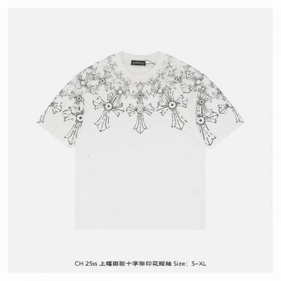 chrome Hearts 克罗心 25Ss 上幅斑驳十字架印花短袖 面料采用280克重精梳棉 定制32支1*1螺纹 成衣两遍水洗处理 面料舒适亲肤无异感 定制