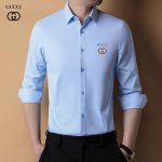 p230 【古奇】 2025新款系列男士精品衬衫。官网同步专柜爆款 订制原版衬衣，采用高级3D工艺 面料顺滑柔软、地质细腻、单穿都非常漂亮、弧度下摆，可休闲可商
