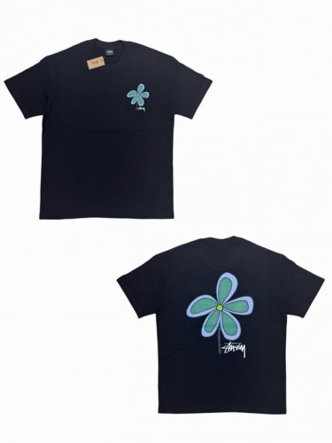 s276#P60 stussy Ss22 Flower Tee 花朵印花圆领短袖T恤 男女同款 采用圆筒无缝工艺（原版工艺 衣服侧面没有缝合骨位 鉴定重点） 面