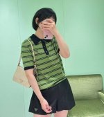 P270 原版Pp......2025春夏新款时尚Polo领条纹短袖，莫代尔+桑蚕丝面料，知识分子穿搭风，半开Polo领扣子，轻复古条纹，胸前字母Logo徽章，