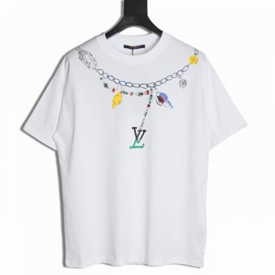 louis Vuitton Lv 路易威登 25Ss 创意项链字母Logo印花短袖T恤 面料采用高克重260G重精梳棉，定制1:1螺纹，面料舒适亲肤无异感， 制