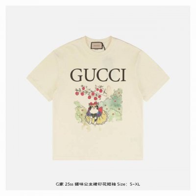 gucci 古驰 25Ss 猫咪公主裙印花短袖 面料采用230克重精梳棉，定制32支1*1螺纹，成衣两遍水洗处理，面料舒适亲肤无异感，定制定染面料，纺织密度高，