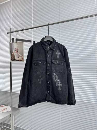 180 Ch克罗心Chromehearts 23Ss 牛仔衣十字架拼皮黑白夹克牛仔外套 超级百搭的一款牛仔夹克上身透气舒适也有气质 ！整件衣真服的超级重工 、采