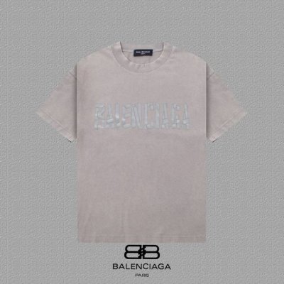 Balenciaga 巴黎世家] 2025Fw短袖T恤 高端26S双纱300克面料 洗水喷马骝做旧磨破工艺 颜色：洗水黑 灰色 玫红 尺码：S M L Xl 2