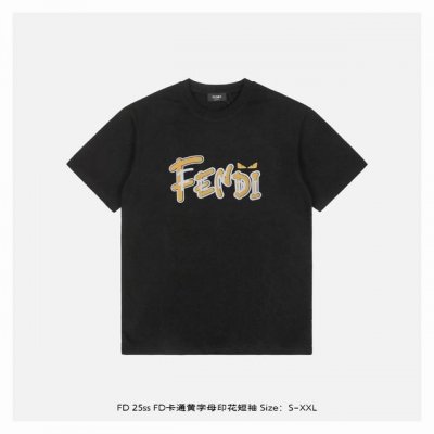 fendi 芬迪 25Ss Fd卡通黄字母印花短袖 面料采用230克重精梳棉 定制32支1*1螺纹 成衣两遍水洗处理 面料舒适亲肤无异感 定制定染面料 纺织密度