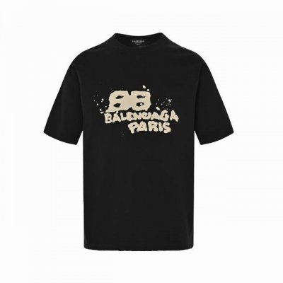 balenciaga 巴黎世家 23Ss 双B字母涂鸦印花短袖 面料16支精梭棉230克 罗纹26支拉架1X1罗纹330克 菲林开版 椭圆机台版印花 丝网印刷