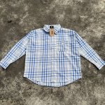款号328 斯图西Stussy纯棉磨毛绣标格纹元素重磅毛边衬衫长袖 颜色：白蓝格 尺码：M-Xl