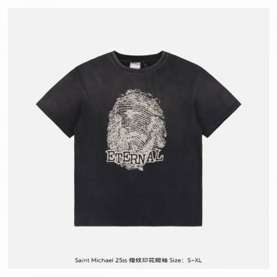 saint Michael 25Ss 指纹印花短袖 整体面料选用 克100%纯棉16织双纱汗布面料 圆筒无侧缝面料 螺纹选用300G100%纯棉1*1弹力无根螺