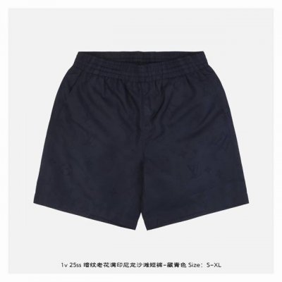 lv 25Ss 暗纹老花满印尼龙沙滩短裤-藏青色 采用60高密平纹锦纶面料，内里满天星聚酯纤维网布 ，定制面料，布匹钢印，定制辅料，合身版型 Size：S-Xl