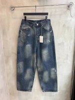 5006# 日本小众品牌Ancellm25Ss新款水洗渲染重工点墨喷马骝涂脏独特水洗工艺.做旧.宽松锥形牛仔长裤.百搭款.男女同款 颜色：黑色.蓝色 码数：1.