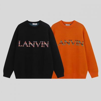 现货 Lf20 Lanvin浪凡网红宽松圆领毛衣百搭男女情侣款T恤潮流S一Xl桔色，黑色