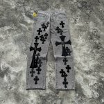 款号：H692 Chrome Hearts X Sexrecords & 克罗心金属贴皮十字架做旧灰色伦敦牛王限定牛仔裤 原版五金辅料水洗等吊卡，二维码解析均为