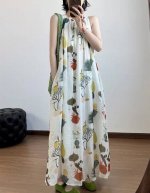 新款上新：苎麻印花背心连衣裙 面料：苎麻% 颜色：杏色花，咖色花 尺码：S～Xl