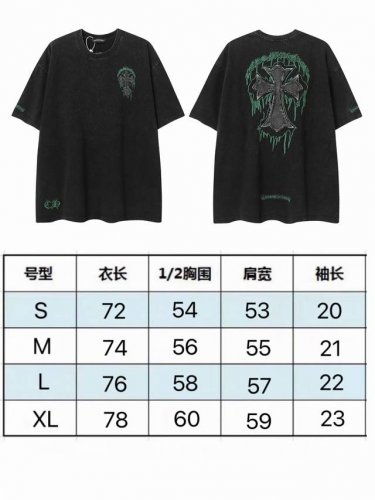 现货 2232 新款Chrome Hearts 克罗心 24Ss绿梵文流体大十字刺绣 洗水做旧 短袖男女款 250克32支纯棉 颜色：黑色 码数：S M L X
