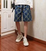 上新！ 高品质！ Gucci双G提花竹节纹水洗牛仔情侣款短裤！宽松版型！ 订制双G提花高品质竹节纹水洗牛仔面料！ 订制Logo抽绳头！5公分松紧包腰 内里包条！