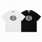 款M124 特价 特价不售后 Gucci 古驰新款双G图标渐变晕染数码直喷短袖 面料：规格采用实打实2 G纯棉双纱，定织定染！ 印花细节如图可见，厚度质感完全还