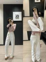 裤子 字母提花老花阔腿牛仔裤女2025新款高腰宽松显瘦复古印花直筒裤潮 面料：牛仔 Smlxl M码腰围72裤长103 每个码胸围平铺腰围相差，衣长肩宽相差1厘