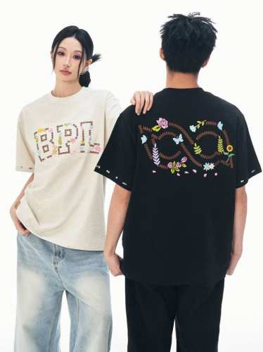 款号 F80 P80 bipolar镂空花卉短袖高街美式刺绣款圆领T恤宽松百搭上衣男女同款 颜色 灰色 黑色 尺码 S M L Xl