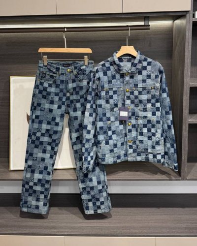 上衣 款号-Mx015 裤子180 款号-Mx016 Louis Vuitton 路易 威登 25Fw 限定款棋盘格刺绣提花牛仔夹克外套