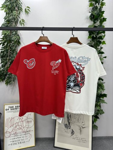 2025Ss春夏新款 品牌：Off-White 卡通天蝎款短袖T恤！ 颜色：红色 米白 尺码：S-M-L-Xl 男女同款 面料：采用定制260克32织纯棉双纱面