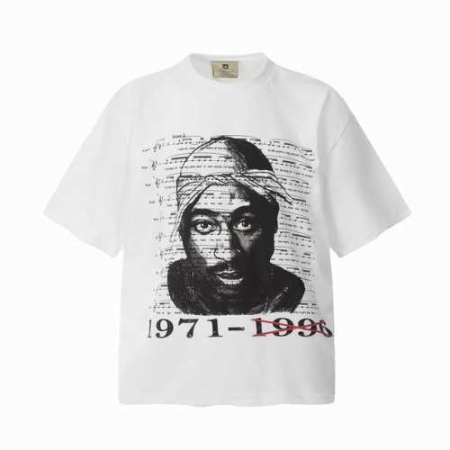 Vt987 致敬图派克Tupac说唱歌手2pac人像音符歌谱Big Face数码直喷印花复古水洗做旧短袖T恤 小领口设计 白墨数码直喷印花 高街复古重磅Vint