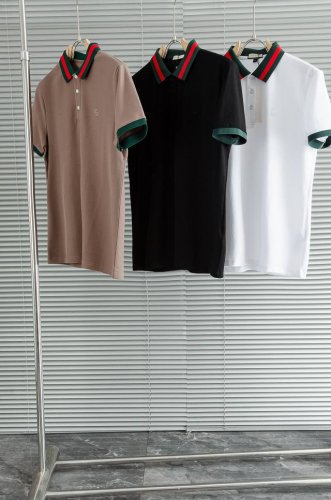 new# Gucc# I. 2025 男士商务休闲纯色翻领短袖polo衫#客供进口100%珠地棉面料，甄选上等长绒棉花原料，面料属性皆为上乘，网眼结构细腻自然，