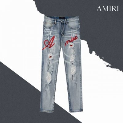 款号Sl62 Amiri 红色亮片破洞紧身牛仔裤顶级版本 男女同款 三标齐全 区别市场通货 随意对比 水洗裤身对花位剪裁缝纫 采用具有光泽感的丝光绣线 由意大利