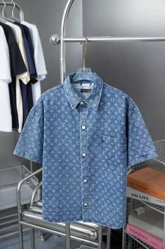 顶级复刻 Louis Vuitton路易威登 Lv Ss25夏季新款提花满印Logo图案经典款衬衫短袖 官网同步 男女同款 短袖衬衣衬衫 面料：原版一致面料 细