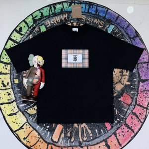 burberry ] Fw短袖T恤 巴宝莉5D战马 高端32S双纱280克面料 重磅面料 定制拉架罗纹同缸同染 三标齐全 男女同款 颜色：黑色 尺码：Xs S
