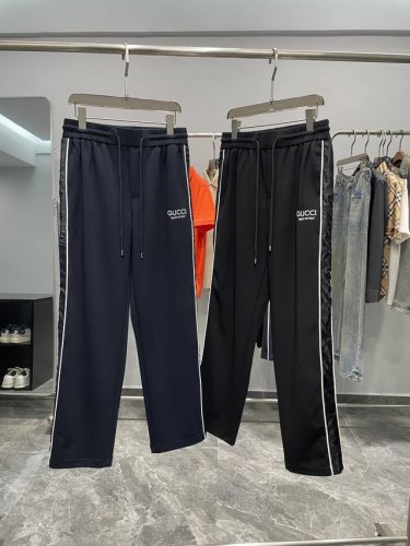 C16-Gu25Ss春夏新款两侧双G提花织带棉质抽绳休闲裤 男士Logo标识刺绣直筒运动休闲长裤 贸易公司渠道稀出 领先官网发售 一款集时尚与舒适于一身的潮流单