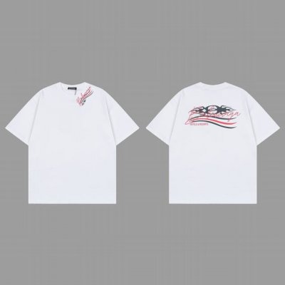 balenciaga 巴黎世家 25Ss 双B可乐Logo多标识植绒印花短袖T恤 购入原版开模打造，全套定制辅料，所有细节完美还原 定织定染260G纯棉双纱紧密