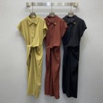 va*25Ss 气质翻领金属扣点缀落肩连体本布腰带设计收腰连衣裙，高级面料，颜色:图片3色，面料：精纺棉麻面料 Smlxl