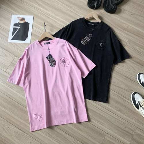 上新！P210，Chromehearts克罗心男女情侣短袖。规格：320克。高克重洗水双纱面料，贴布烧花重工刺绣工艺，纯棉情侣短袖T恤 。高克重酵素水洗定织面料