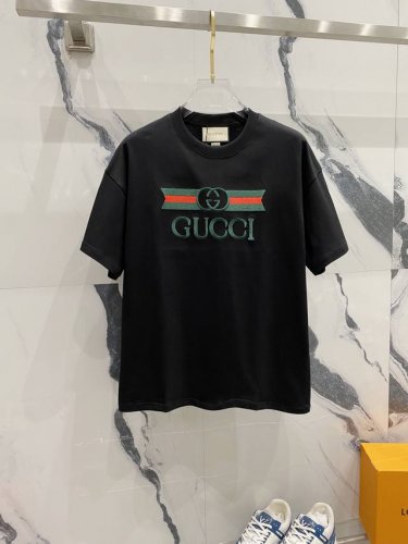 Gucci 古驰 260克纯棉圆领短袖T恤 经典红绿腰带刺绣字母Logo 官方同步 高版本 高品质 时尚个性 百搭潮流 纯原品质 原版面料 吊牌 领标 水洗麦