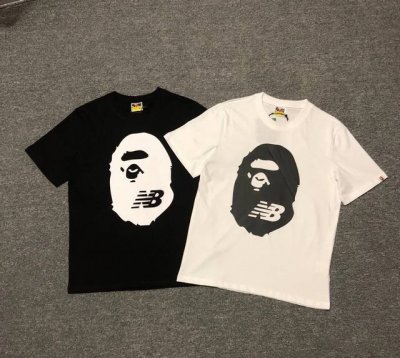 001063款New Balance X Bape 联名款 美式复古Logo印花圆领短袖T恤 男女同款 码数Smlxlxxl 黑色白色