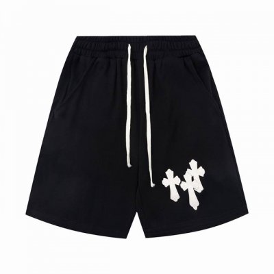 高版本Chrome Hearts 克罗心皮标十字短裤，男女同款。采用100%纯棉毛圈面料 棉质细腻柔软轻薄透气。前后小羊皮制成的十字架贴饰 质感油亮光泽 皮质的