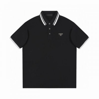 顶级版本 普拉达 Prada 2025夏季新款 翻领三角标百搭短袖Polo衫男女同款！ 领子撞色字母提花设计，左胸金属三角标，简约大气细节感超满，采用高密度 珠