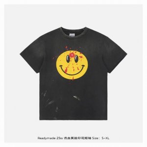 readymade 25Ss 流血笑脸印花短袖 整体面料选用 克100%纯棉16织双纱汗布面料 圆筒无侧缝面料 螺纹选用300G100%纯棉1*1弹力无根螺纹