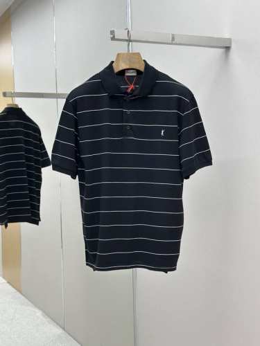 P270 Saintlaurent 标识刺绣条纹Polo衫 定制原版1:1雅致条纹珠地棉 透气干爽 舒适贴肤 条纹交织以黑白演绎时尚传奇 条纹元素在衣间跳跃 展