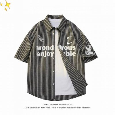 供 nike耐克夏季新款短袖衬条纹衫拼色设计感个性衬衣 男女同款 -Oversize版型 -男女同款 -经典条纹款式 -轻薄纯棉面料 透气性 舒适性 功能性全部