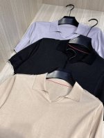 型号D-7306#，Bc家 2025春夏最新袖口撞色条纹男士翻领短袖针织衫，精选针织棉质面料制成， 80支超柔长绒棉，16针密致针法，纹理清晰，紧密不易变形，质