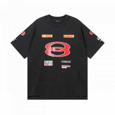 balenciaga 巴黎世家2025 Ss 最新款 正面Sponsor Logos英文Logo组合印花水洗磨烂做旧短袖T恤. 本市场No.1的质量 真正天花板