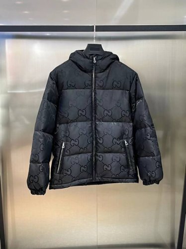秋冬古驰新款暗纹提花连帽羽绒夹克外套男女同款 款号：G893 颜色：黑色 绿色 码数：42 44 46 48 50 Gucci Fw新款双G满Logo黑色连帽羽