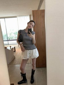 25Sslow Classic修身含丝打底修身上衣Sml 条纹