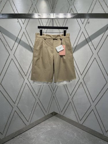Miu Miu 24Ss新款夏季及膝卡其条纹衬里字母刺绣微标工装裤 男女同款 码数：46.48.50.52