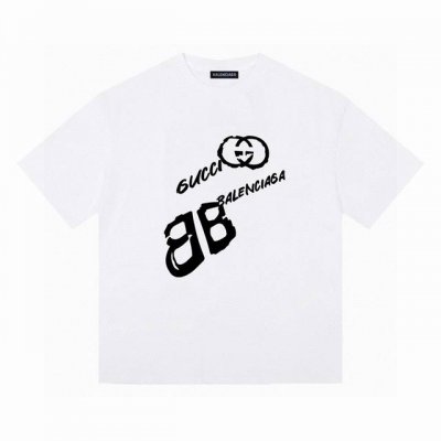 Balenciaga X Gucci 巴黎世家联名古驰短袖半袖T恤 采用230G双纱100%精梳纯棉面料 螺纹定织定染无色差！采用过肩拉条工艺，百洗不变形！ -