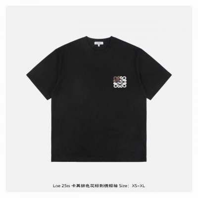 loewe 罗意威 25Ss 卡其拼色花标刺绣短袖 面料采用230克重精梳棉，定制32支1*1螺纹，成衣两遍水洗处理，面料舒适亲肤无异感，定制定染面料，纺织密度