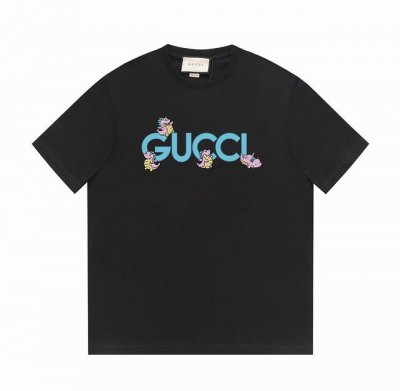 gucci24Ss上新 古驰卡通龙&标识文字T恤 -采用双纱纯棉250G 面料颜色定制定染 不缩水不退色 手感舒服 质感超强全套原版辅料 芯片细节到位 潮男潮女